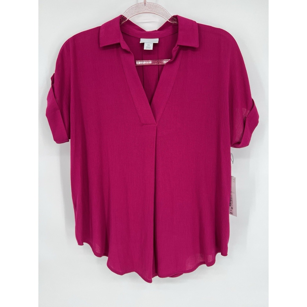 Liz Claiborne Women's Sz XS Blouse Shirt Polynesian Rose Short Sleeve NWT Org$40